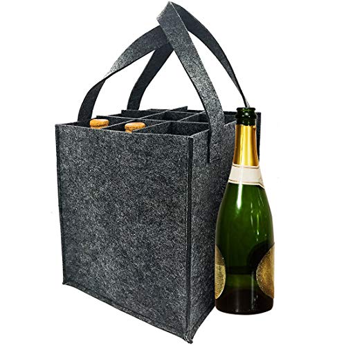 X-Labor 9 Flashen Fieltro Flaschenentasche Flaschenenträger Flaschenkorb Bierträger Filztasche con Seperate Trennwand Piknik Viaje Party, 9 Flaschen