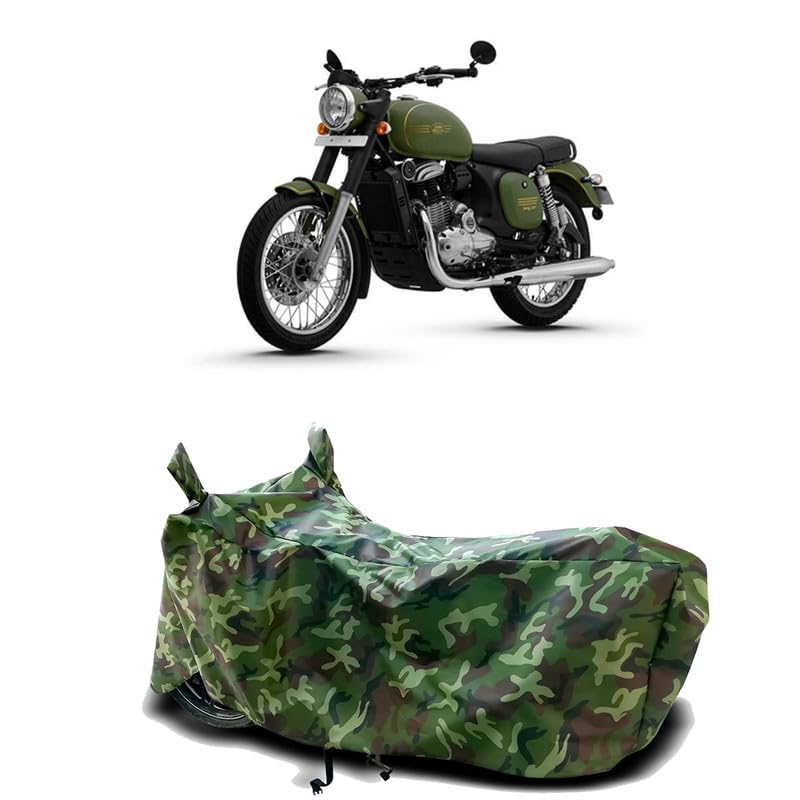 Image of DUFFEL-100% Heat Protection Two Wheeler Bike /Scooty Body Cover for Jawa Forty Two New BS6 Water Resistance /UV-Rays /Birds Dropping /Scratchproof /Dust Proof /Waterproof[Green Jungle Print]