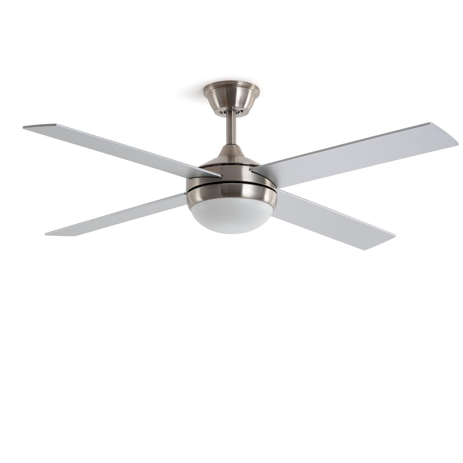 LEDKIA LIGHTING Ventilatore da Soffitto Navy Evo Nichel con Luce Integrata, Motore DC 30W Silenzioso ed Efficiente, 4 Pale, 6 Velocità, 132 cm, Telecomando | Motore DC silenzioso ed efficiente da 30 W, 4 pale, 6 velocità, 132 cm