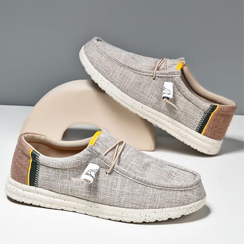 MILDSEVEN Lace Up Men's Simplicity Linen Shoes, Casual Traditional Chinese Canvas Shoes, Fashion Handmade Comfortable Retro Loafers,9.5,A2