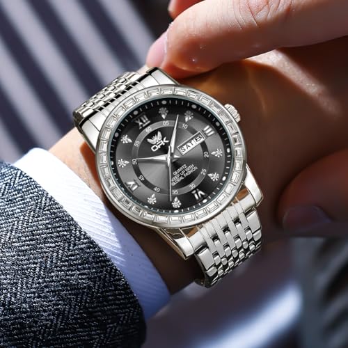Image of OPK Watches for Men Diamond Roman Analog Mens Watches Waterproof Large Stainless Steel Men Wrist Watch Business Father Gift Watch Blue