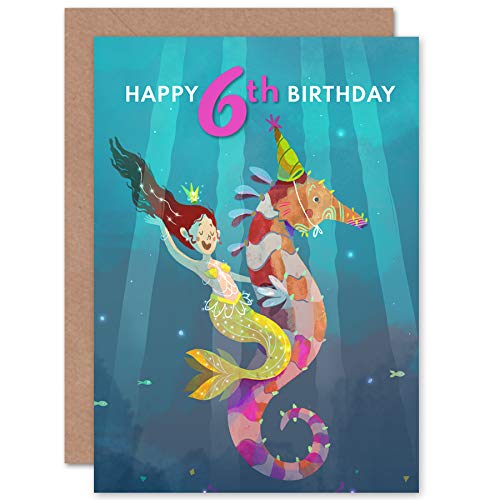 Wee Blue Coo Mermaid Seahorse Birthday 6th Greetings Card