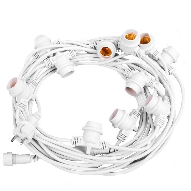Generico CATENA CATENARIA LUMINOSA 10 METRI BIANCA PER 10 LAMPADINE LED E27 DA ESTERNO IP65