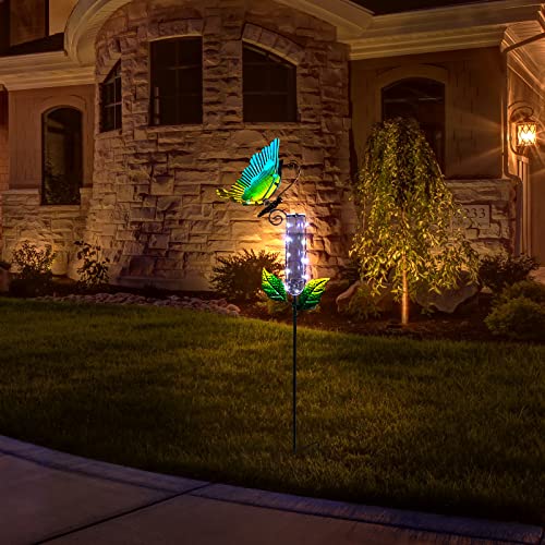 Hongland Rain Gauge Outdoor With Solar Lights - Metal Butterfly Stakes And Replacement Glass Tube - Garden Rain Gauge Decorations For Patio, Balcony, Yard, Lawn Ornament - Unique Ideas #TOP5