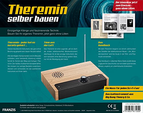 FRANZIS 67105 – Theremin samodzielne budowanie – zestaw do montażu bez lutowania – zbudować i grać na kultowym instrumencie muzycznym, w zestawie płytka Theremin, głośniki i wiele innych.