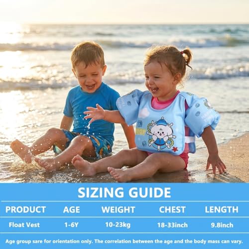 Image of Proberos Kids Swim Float Vest Non-Inflatable Swim Buoyancy with Arm Floats Adjustable Toddler Swim Aid Foam Inserts Buoyancy, Cartoon Swimming Training Polyester Jacket for Pool Water Learning