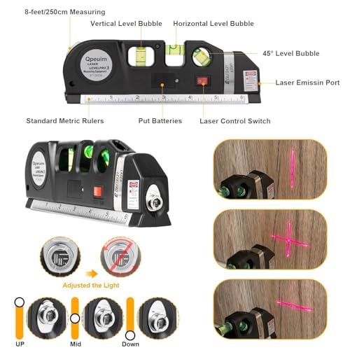 Image of Multipurpose Laser Level Kit with Metric Ruler, Cross Line Beam Tool for DIY, Construction, Home Improvement, Picture Hanging & Wall Alignment