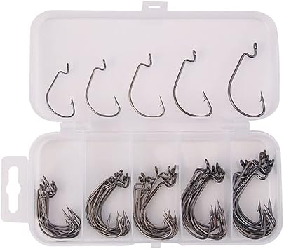 Amazon ジグヘッド セット 釣りフック 釣り針 オフセットフック セット高利用率ワームフック 釣り針 セット ロックフィッシュ チニング 釣り 針 フック ブラック Ohuisu スポーツ アウトドア