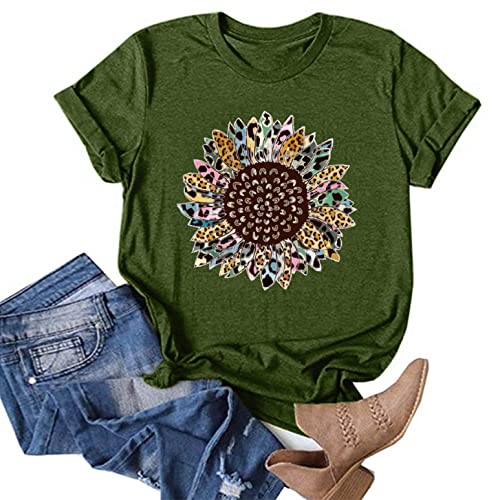 Shirts for Women Casual Fall,Graphic Tees for Womens Women's Floral Tops Short Sleeve V Neck Tee T Shirt Printed Side Split Tunic