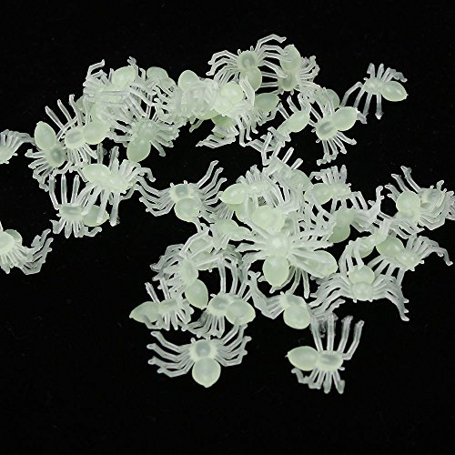 Nuomi Glow In The Dark Spiders Halloween Decorations, Mini Plastic Spiders 100 Pieces Luminous Party Supplies #TOP1
