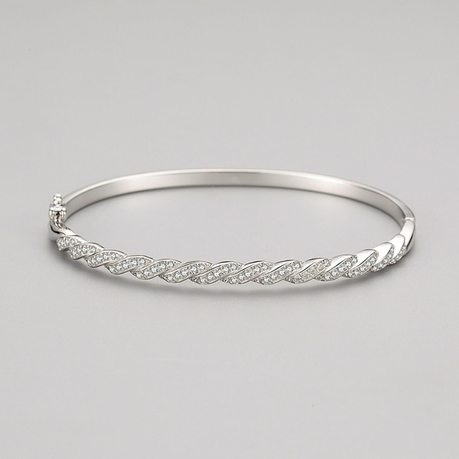 Pulsera de Mujer de Oro Blanco de 9Kilates / 14Kilates / 18Kilates, Geométrico con Moissanita, Cadena 16 CM, Brazalete Mujer Cadena Plata