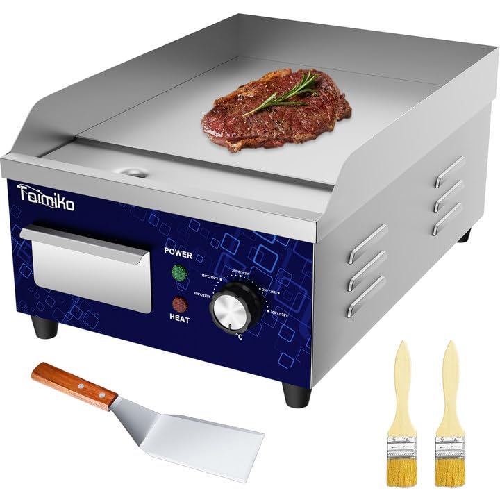 TAIMIKO Commercial Electric Griddle Countertop Stainless Steel Hot Plate Kitchen Grill Burger Bacon 1700W (28cm)