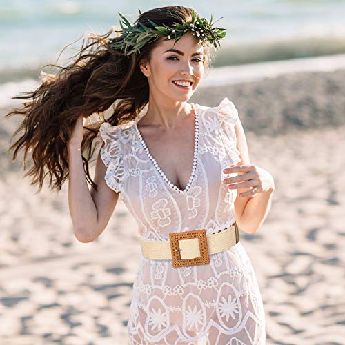 Syhood 3 Pieces Straw Woven Elastic Waist Belt For Women Bohemian Dress Braided Belt #TOP6