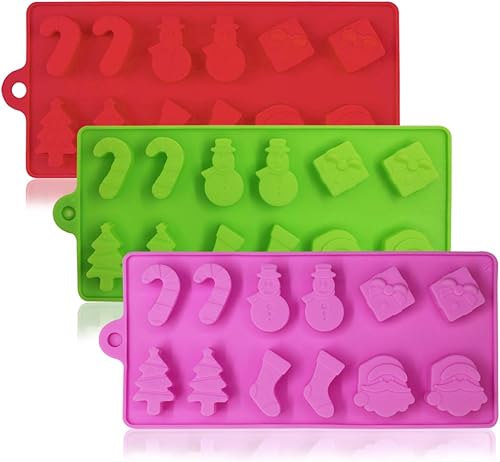 YuCool - Moldes de silicona para dulces de Navidad, paquete de 3 moldes de chocolate navideños, moldes para hornear para chocolate, dulces, gomitas,