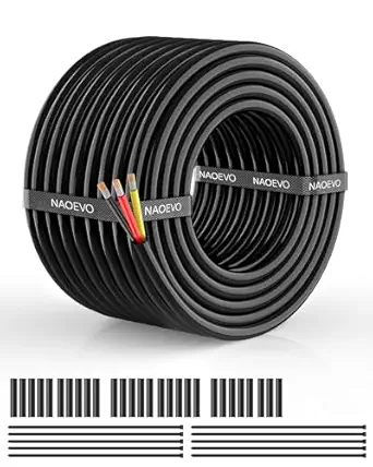 NAOEVO 16 Gauge Wire 3 Conductor Electrical Wire, 16 AWG Stranded PVC Cord, 12V Low Voltage/Tinned Copper/Flexible Cable for Automotive Wiring, Lamp Cord, Marine Cable (50FT)