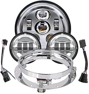 TRUCKMALL 7 inch LED Headlight Fog Passing Lights DOT Kit Ring Motorcycle for Harley Davidson Touring Road King Ultra Classic Electra Street Glide Tri Cvo Heritage Softail Slim Deluxe Fatboy Chrome