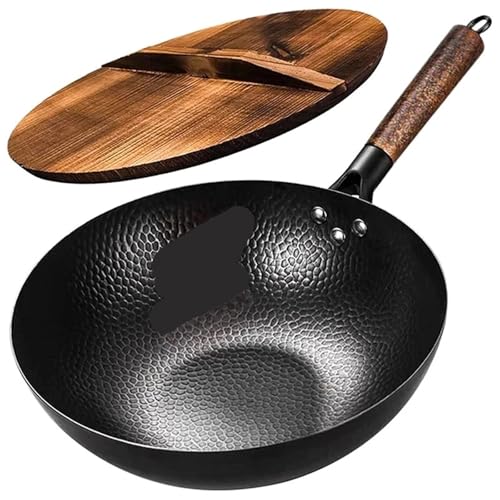 Wok de acero al carbono 32cm con tapa de madera miniatura 2