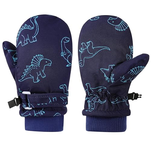 Image of Urban Virgin Toddler Waterproof Outdoor Infant Mittens Baby Winter Gloves Dino Cuffed Warm Fleeced Kids Ski Gloves For Teens