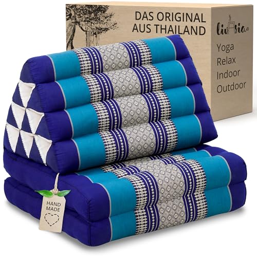 livasia Thaikissen mit 2 Auflagen - 120x50x8cm - Dreieckskissen mit Sitzkissen, Keilkissen mit Kapok, Rückenkissen faltbar, Thaimatte zum Klappen,...