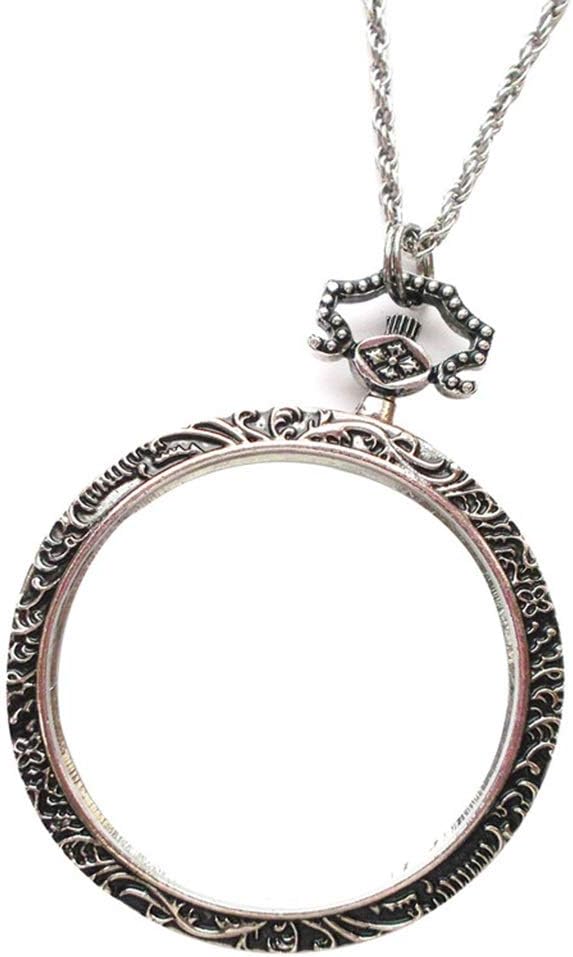 6 X Collar lupa Lente de Cristal lupa Colgante Collar Colgante Manos Libres Lectura lupas, Plata