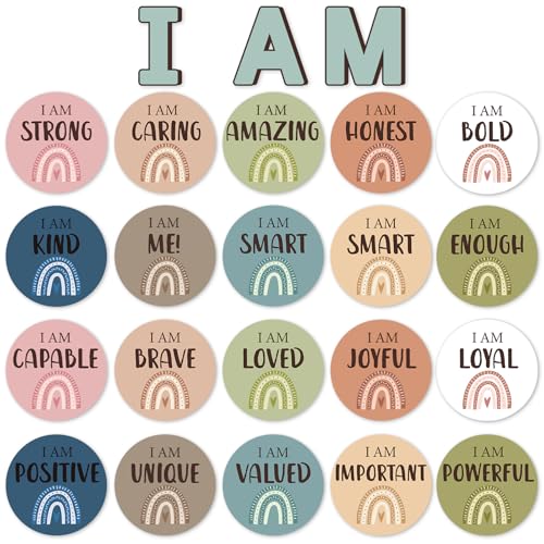 Positive Affirmation Station Bulletin Board Set Boho Affirmation Mirror Classroom Decor Rainbow Growth Mindset Decorations Inspirational Motivational Cards Accent Cutouts for Home School Wall Decor