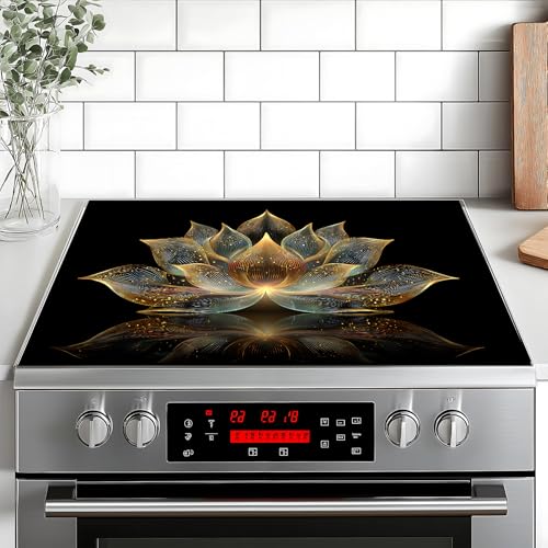 Image of Stove Top Cover for Home Decoration Kitchen Pad Washable Cooktop Covers Countertop Stove Protector Mat for Home Kitchen Cooktops (lotus, 28 inchx20 inch)