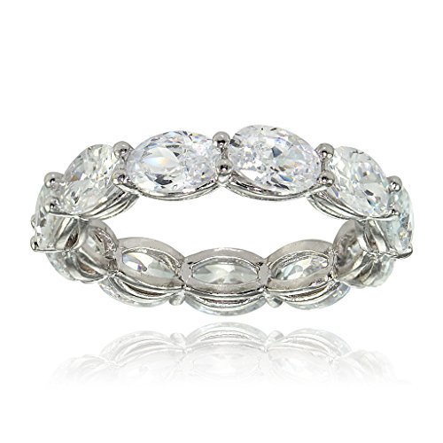 Hoops & Loops Sterling Silver Cubic Zirconia 6x4mm Oval-Cut Eternity Band Ring