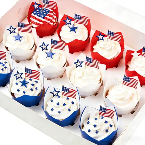 Image of 150 Pieces Tulip Cupcake Muffin Liners Paper Baking Cups Greaseproof Cupcake Wrappers for Birthday Wedding Party Baby Showers Catering Restaurants(Red /Blue /White)