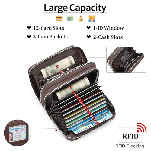 Image of RNIEGA Credit Card Holder Wallet RFID Blocking Leather Small Wallet for Women Double Zipper Wallet with ID Window