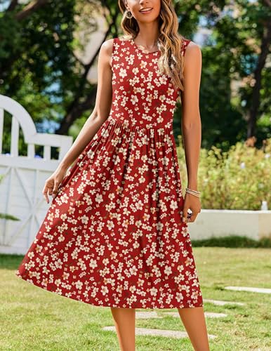 Image of Zeagoo Women's Summer Tank Midi Dress with Pockets Floral Sleeveless A-Line Casual Loose T-Shirt Dresses Beach Sundress 2026