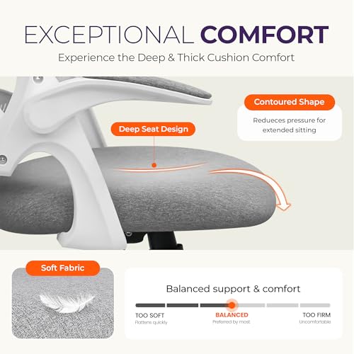 Image of NEO CHAIR Office Desk Chair, Ergonomic Mesh with Flip-Up Armrests, Grey