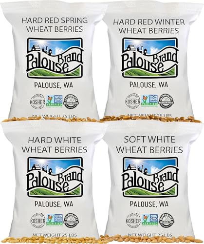 Image of Palouse Brand Certified Glyphosate Residue Free Hard White, Soft White, Red Spring and Winter Wheat Berries | 100 LBS | Non-GMO Project Verified | Kosher (4-25 lb bags each)