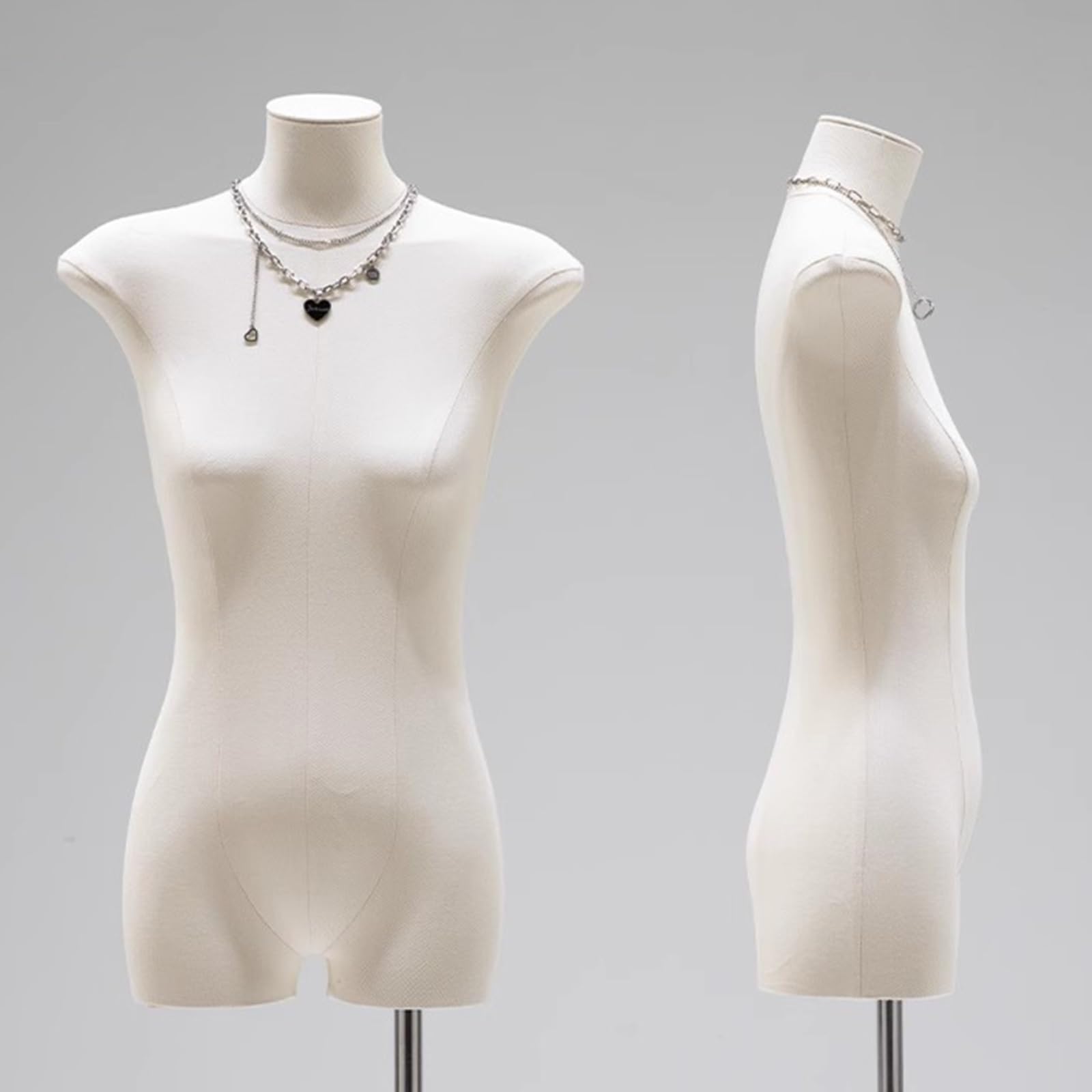 Manichino Sartoriale Donna, Mannequin Altezza Regolabile, Manichino Mezzo Busto Donna, Manichino da Cucito con Braccio Girevole e Base in Metallo(Silver)