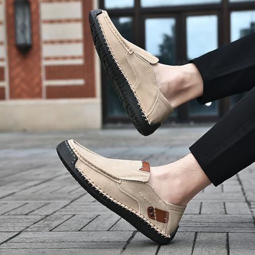 Mens Loafers Casual Slip on Shoes Business Lightweight Refreshing Classic Slippers Walking Driving Apricot2