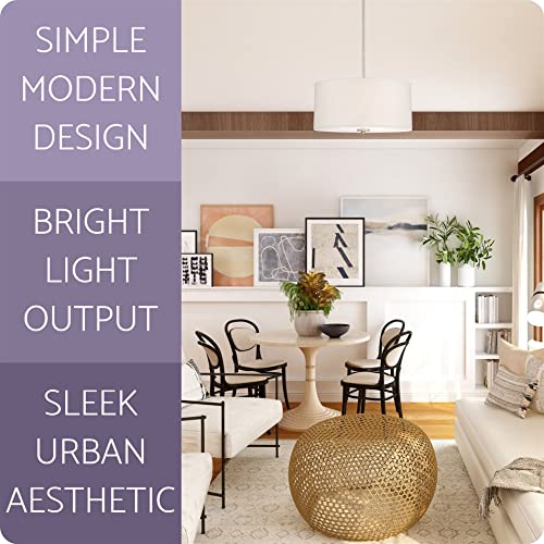 Kira Home Pearl 18" Modern 3-Light Large Drum Pendant Chandelier, White Textured Shade + Glass Diffuser, Adjustable Height, Led Compatible, Brushed Nickel Finish #TOP3