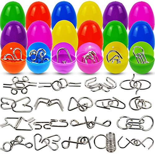 JOYIN 18 Pack Easter Eggs Filled with Metal Brain Teaser Puzzle Set for Easter Kids Party Favors, Puzzle Games, Egg Hunt Game, Basket Stuffers Fillers, Classroom Prize Supplies
