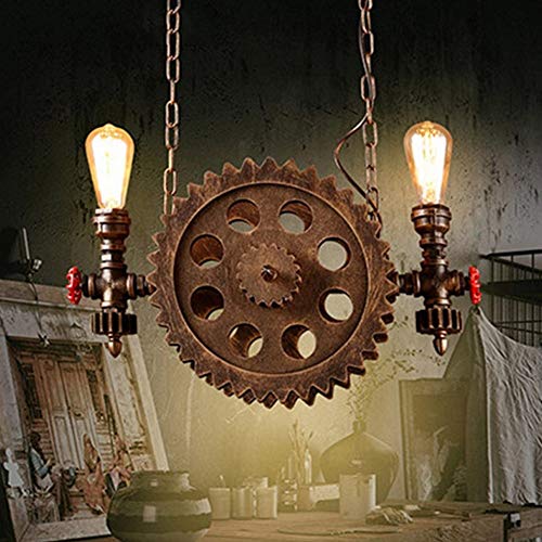 Lámpara de araña retro industrial de rueda grande y tubos para bar y café
