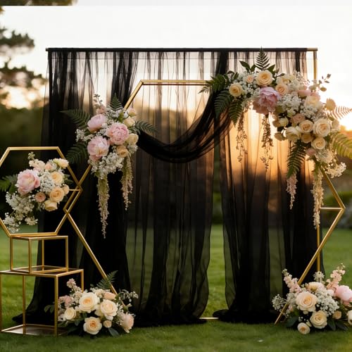 Tulle tissus au metre Noir, 3 m x 160 cm Tissu en tulle doux coudre chemin de table pour décoration d'arche de mariage, cérémonie, fête, décoration,...
