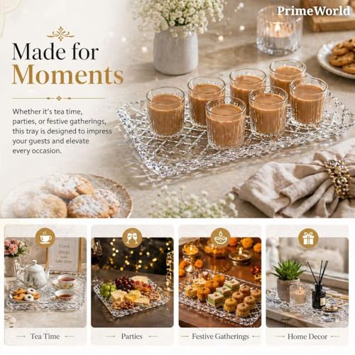 Image of PrimeWorld Glass Serving Plate 280 mm - 1 Pc | Crystal Clear Large Dinner Plate for Pasta, Salad, Desserts & Snacks | Elegant Glass Plate for Home, Parties & Gifting