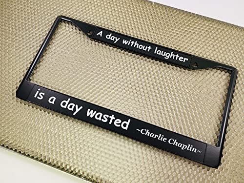 Custom Personalized Black Powder-Coated Metal Laser Engraved Standard Size (6”X12”) - Car/Automobile License Plate Frame With Free Caps - Black/White Text (Qty: 1 Frame) #TOP4