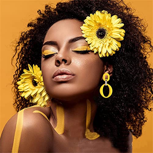80S Retro Neon Earrings Fashion Acrylic Rectangle Earrings Acrylic Square/Oval/Hoop Statement Drop Earrings For Women Girls Bohemian Summer Jewelry (Yellow Oval) #TOP1