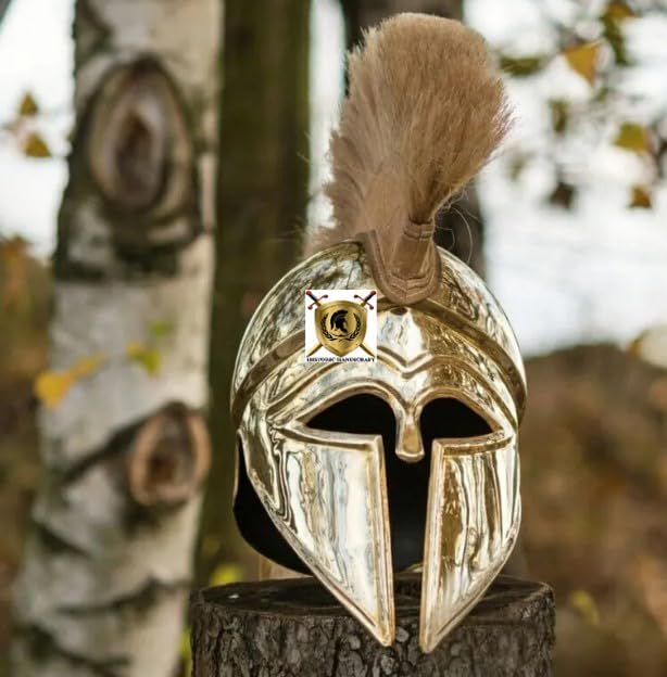 Greek Corinthian Helmet Armour with Plume SCA Medieval Helmets Ancient Roman Helm Brass Spartan Helmet Larp Armor, Full Size Helmet For Halloween Costumes
