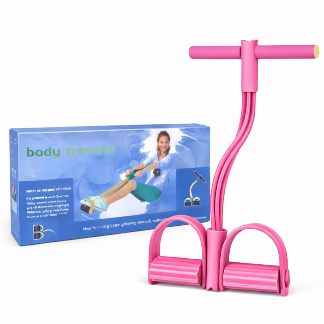 6-Tube Pedal Resistance Band Exerciser β Sit-Up Pull Rope with Foam Handles for Full Body Workout, Home Gym, Yoga, and Strength Training, Portable Tension Trainer (PINK)