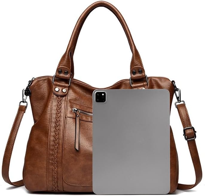 Women's Vintage Tote Bag, Retro Vegan Leather Shouler Bag Large Capacity, Trendy Crossbody Handbag for Work & Travel