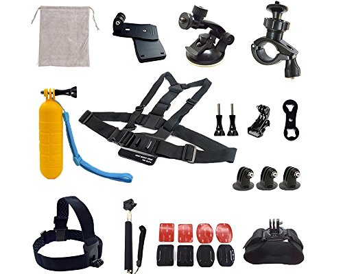 ADIKA 22 Pcs Starter for Gopro Accessories Kit Bundle Includes for Gopro Suction Cup Mount + for Gopro Selfie Stick + for Gopro Roll Bar Mount + for Gopro Head Strap Mount + for Gopro Chest Mount