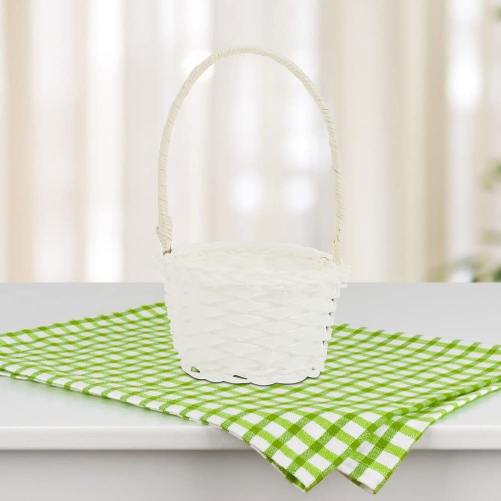 Cabilock 5 Stücke Geflochtener Blumenkorb Hochzeitskorb mit Henkel Obstkorb Rattankorb Blumenmädchen Körbchen Streukorb Wicker Basket Aufbewahrungskorb für Hochzeit Tischdeko Landhaus Deko