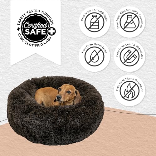 Image of Best Friends by Sheri The Original Calming Donut Dog Bed for Small Dogs up to 25 lbs, Shag Faux Fur, Dark Chocolate, 23 inch x 23 inch
