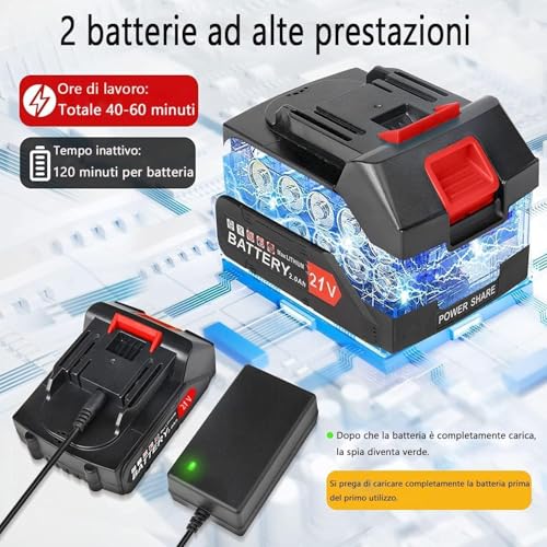 Decespugliatore Tagliabordi A Batteria 21V, Tagliaerba Elettrico Da Giardino Con 2 2.0Ah Batterie E 4 Tipi Di Lame, Ruote Rimovibili, Maniglia Regolabile Decespugliatori Per Prati, Arbusti - 4