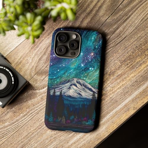 Coque rigide mate iPhone 15 Pro Max bleu ciel nocturne montagne