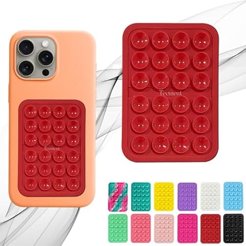 Suction Phone Case Mount, Sillicon Adhesive Phone Accessory for iPhone and Android, Hands-Free Fidget Toy Mirror Shower Phone Holder, Tiktok Videos and Selfies (Red) Cover
